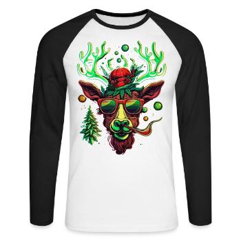 Psychedelischer Urlaubsgenuss: Cooler Weed-Kopf Rudolp - Unisex Baseballshirt langarm - Weiß/Schwarz - Vorne - Nik (191cm)