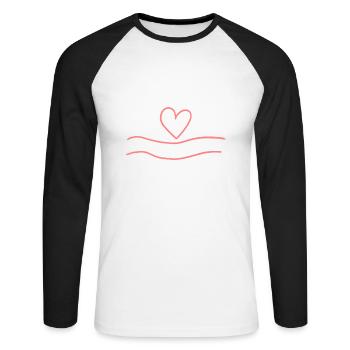 Ligne de lignes en forme de coeur Love Pink - T-shirt baseball manches longues Homme - blanc/noir - Devant - Nik (191cm)