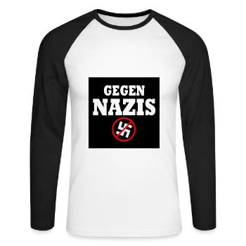Gegen nazis - Unisex Baseballshirt langarm - Weiß/Schwarz - Vorne - Nik (191cm)