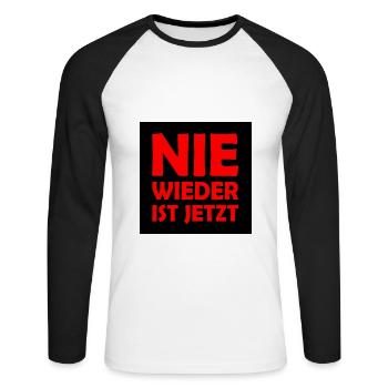 Nie wieder ist jetzt - Unisex Baseballshirt langarm - Weiß/Schwarz - Vorne - Nik (191cm)