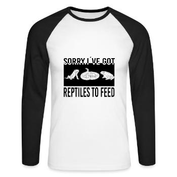 Reptiles - Désolé je dois nourrir les reptiles - T-shirt baseball manches longues Homme - blanc/noir - Devant - Nik (191cm)
