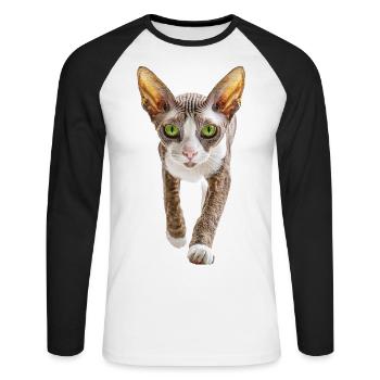 Cornish Rex - Unisex Baseballshirt langarm - Weiß/Schwarz - Vorne - Nik (191cm)