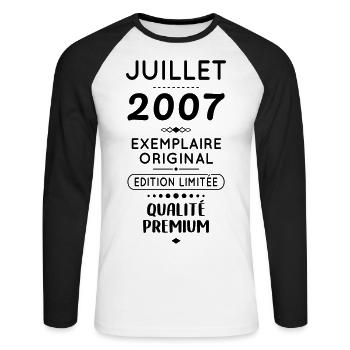 18th Birthday - July 2007 Original - Unisex Long Sleeve Baseball T-Shirt - white/black - Front - Nik (191cm)