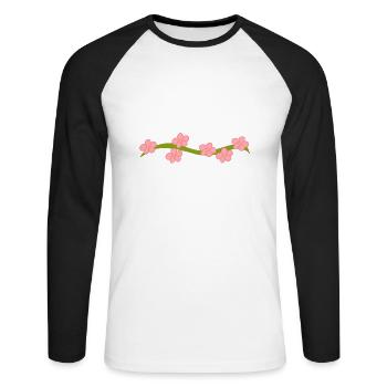 Plante fleurs fleur ligne branche rose - T-shirt baseball manches longues Homme - blanc/noir - Devant - Nik (191cm)
