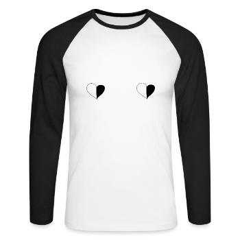 Coeur Deux Coeurs Symbole Deux Parties Amour Motif - T-shirt baseball manches longues Homme - blanc/noir - Devant - Nik (191cm)