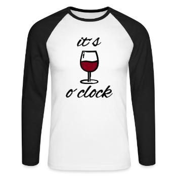 Wine o'clock Lustiges Motiv mit Weinglas - Unisex Baseballshirt langarm - Weiß/Schwarz - Vorne - Nik (191cm)