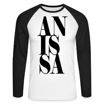 Anissa Name Vorname Moderne Schrift Wort Art - Unisex Baseballshirt langarm - Weiß/Schwarz - Vorne - Nik (191cm)