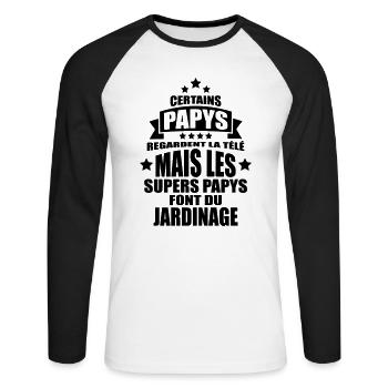 les supers papys font du jardinage - T-shirt baseball manches longues Homme - blanc/noir - Devant - Nik (191cm)