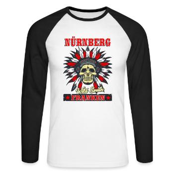 Nürnberg Franken T Shirt - Unisex Baseballshirt langarm - Weiß/Schwarz - Vorne - Nik (191cm)