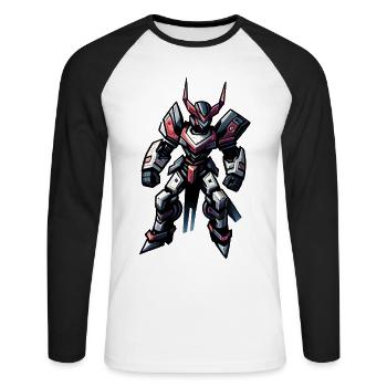 Sci-Fi Anime Manga Futuristic Robot Warrior - Unisex Long Sleeve Baseball T-Shirt - white/black - Front - Nik (191cm)
