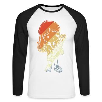 Kleine Saxophonistin Comic - Unisex Baseballshirt langarm - Weiß/Schwarz - Vorne - Nik (191cm)
