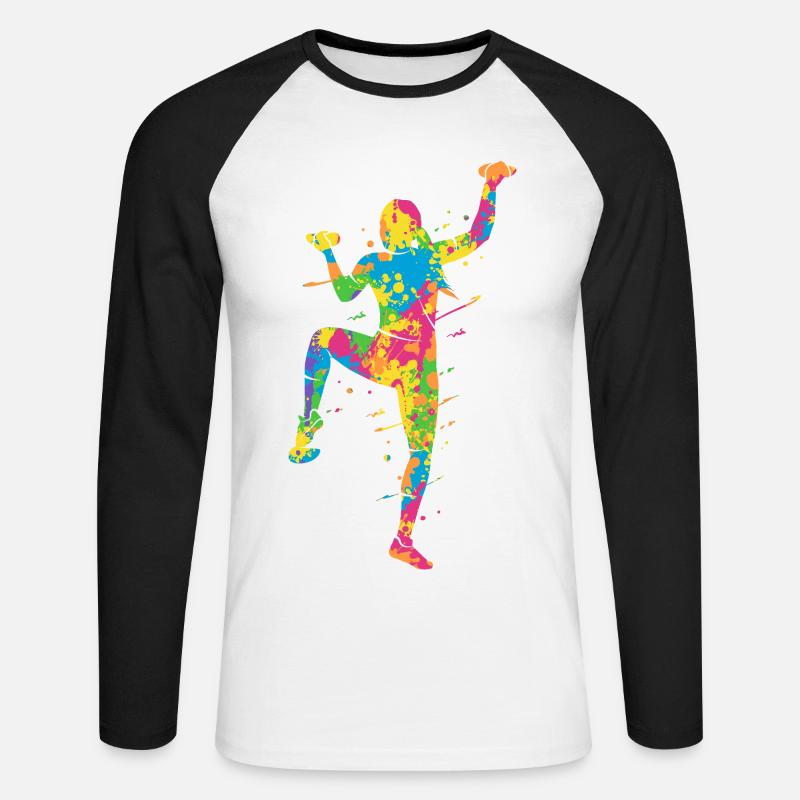 Bouldern Bunt Kletterer Mädchen Berge Klettern - Unisex Baseballshirt langarm - Weiß/Schwarz