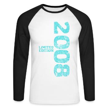 Limited Edition 2008 18th Birthday Gift - Unisex Long Sleeve Baseball T-Shirt - white/black - Front - Nik (191cm)