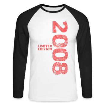 Limited Edition 2008 18th Birthday Gift - Unisex Long Sleeve Baseball T-Shirt - white/black - Front - Nik (191cm)