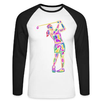 Golf Golfer Colorful Women Kids Girls Golfers - Unisex Long Sleeve Baseball T-Shirt - white/black - Front - Nik (191cm)