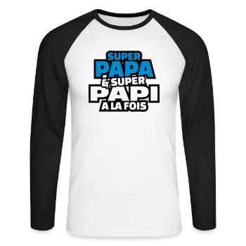super papa et super papy à la fois - T-shirt baseball manches longues Homme - blanc/noir - Devant - Nik (191cm)