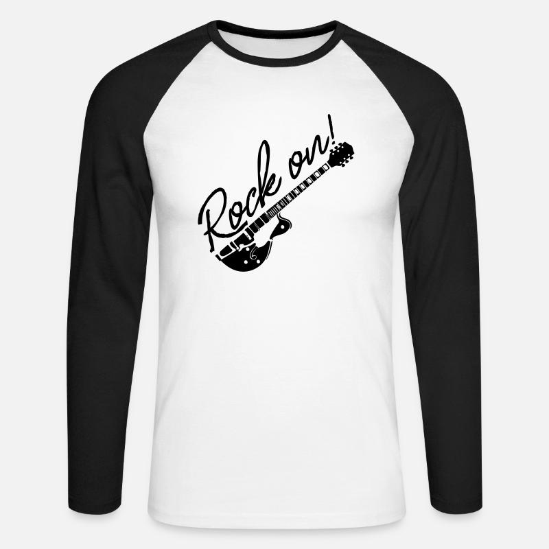 Rock On mit Gitarre - Unisex Baseballshirt langarm - Weiß/Schwarz