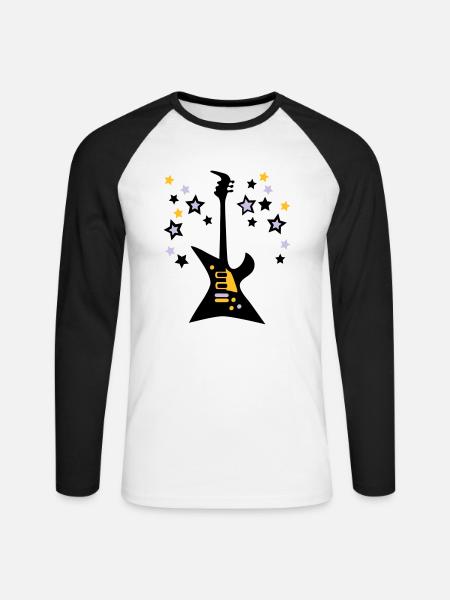 Guitare-electrique-son-etoiles - T-shirt baseball manches longues Homme - blanc/noir