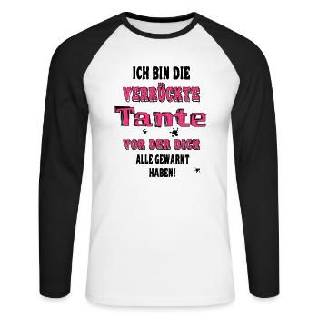 Verrückte Tante - Unisex Baseballshirt langarm - Weiß/Schwarz - Vorne - Nik (191cm)