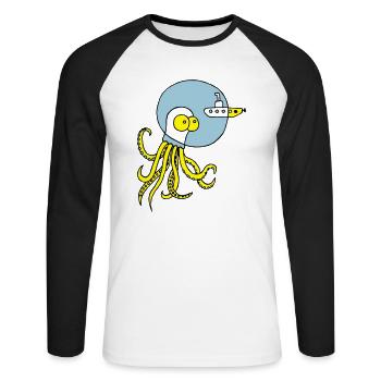 Tintenfisch trifft Uboot, Meer, tauchen, Boot - Unisex Baseballshirt langarm - Weiß/Schwarz - Vorne - Nik (191cm)