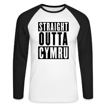 Straight Outta Cymru - Wales Rugby - Unisex Long Sleeve Baseball T-Shirt - white/black - Front - Nik (191cm)