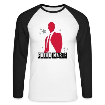 futur marié - T-shirt baseball manches longues Homme - blanc/noir - Devant - Nik (191cm)
