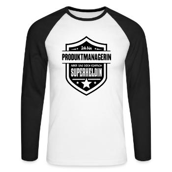 Super Produktmanagerin - Unisex Baseballshirt langarm - Weiß/Schwarz - Vorne - Nik (191cm)