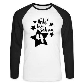 Ich bin schon Vier! - Unisex Baseballshirt langarm - Weiß/Schwarz - Vorne - Nik (191cm)
