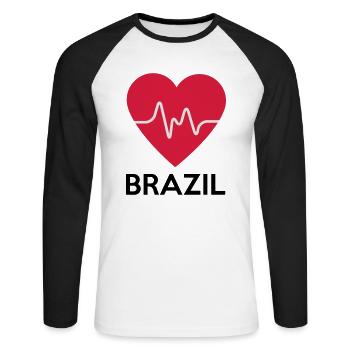 Herz Brazil - Unisex Baseballshirt langarm - Weiß/Schwarz - Vorne - Nik (191cm)