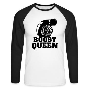 Boost Queen - Unisex Baseballshirt langarm - Weiß/Schwarz - Vorne - Nik (191cm)