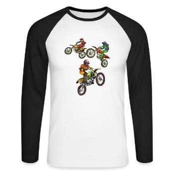 Comic Motocross - 3 Bikes - Unisex Baseballshirt langarm - Weiß/Schwarz - Vorne - Nik (191cm)