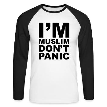 I'm Muslim Do not Panic - Unisex Long Sleeve Baseball T-Shirt - white/black - Front - Nik (191cm)