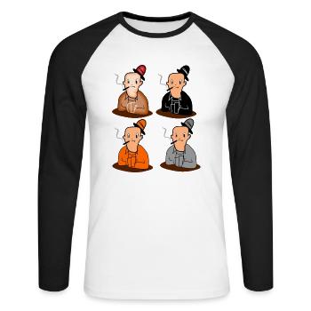 4 Kartenspieler. Geschenkidee - Unisex Baseballshirt langarm - Weiß/Schwarz - Vorne - Nik (191cm)