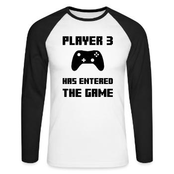 Joueur 3 est entré dans le jeu - T-shirt baseball manches longues Homme - blanc/noir - Devant - Nik (191cm)