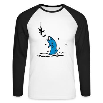 Fliegenfischen / fly fishing (2c) - Unisex Long Sleeve Baseball T-Shirt - white/black - Front - Nik (191cm)