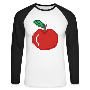 Apple pixel art - T-shirt baseball manches longues Homme - blanc/noir - Devant - Nik (191cm)