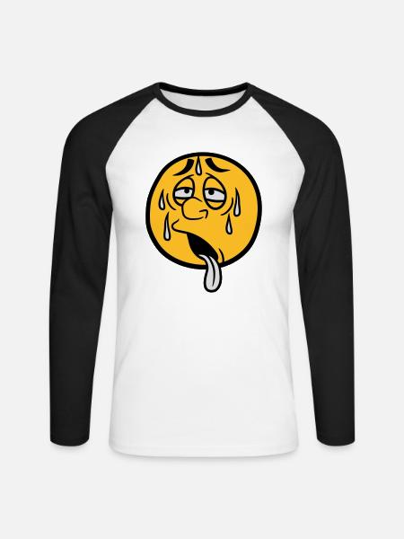 gesicht comic cartoon kreis rund erschoepft sonne - Unisex Baseballshirt langarm - Weiß/Schwarz