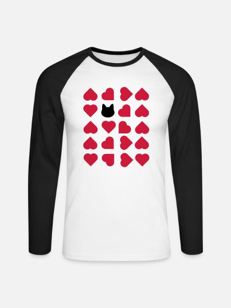 J’aime les chats - T-shirt baseball manches longues Homme - blanc/noir