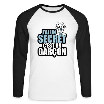 j'ai un secret c'est un garçon - T-shirt baseball manches longues Homme - blanc/noir - Devant - Nik (191cm)