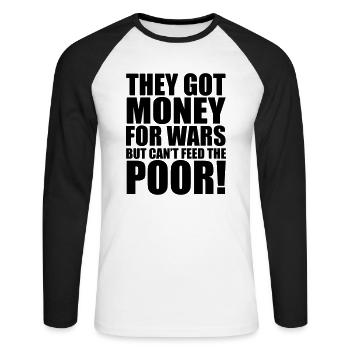 Can't Feed The Poor - Unisex Baseballshirt langarm - Weiß/Schwarz - Vorne - Nik (191cm)