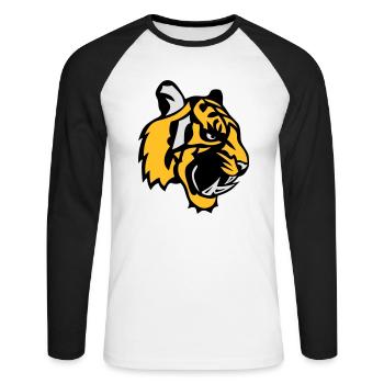 tiger face cartoon mascot 28 - Unisex Long Sleeve Baseball T-Shirt - white/black - Front - Nik (191cm)