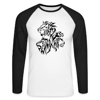 lion tribal tatouage dessin 14030 - T-shirt baseball manches longues Homme - blanc/noir - Devant - Nik (191cm)