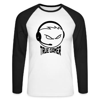 gamer nerd casque geek gamble c - T-shirt baseball manches longues Homme - blanc/noir - Devant - Nik (191cm)