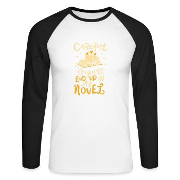Attention ou tu finiras dans mon roman - yello - T-shirt baseball manches longues Homme - blanc/noir - Devant - Nik (191cm)