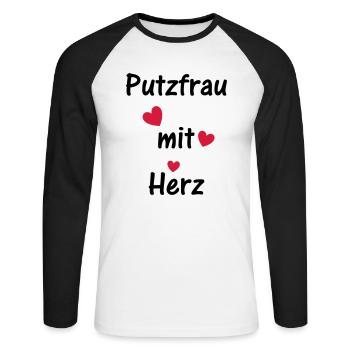Putzfrau mit Herz - Unisex Baseballshirt langarm - Weiß/Schwarz - Vorne - Nik (191cm)