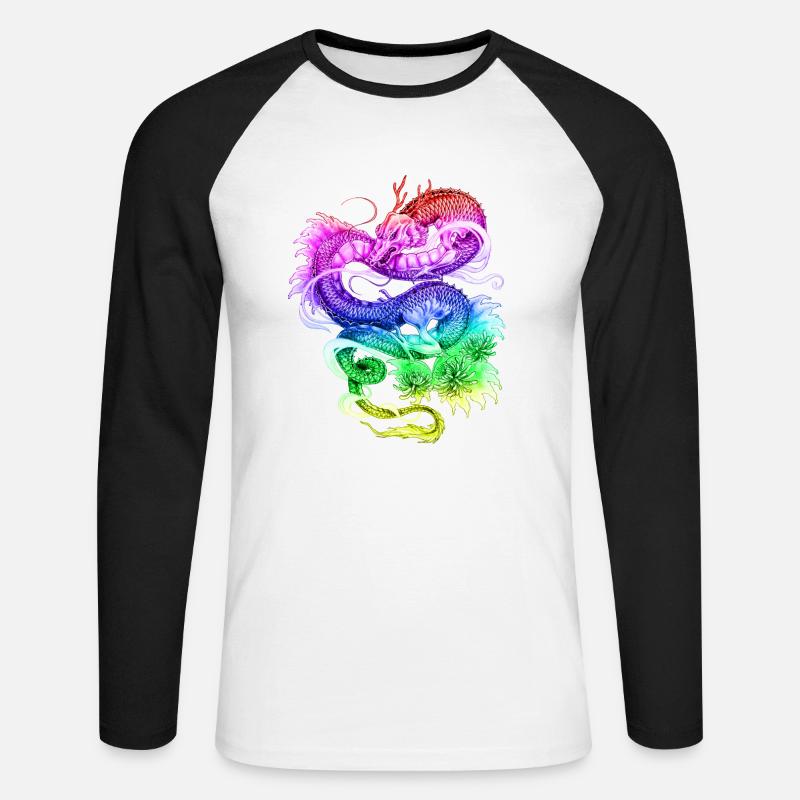 Dragon - Drachen Drache design fancy - Unisex Baseballshirt langarm - Weiß/Schwarz