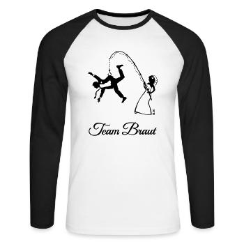 Team Braut Ehemann Angeln (JGA / 1C) - Unisex Baseballshirt langarm - Weiß/Schwarz - Vorne - Nik (191cm)
