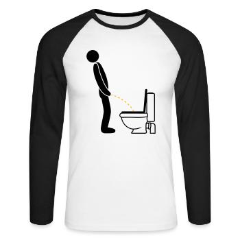 WC logo im stehen pinkeln pissen klo toilette erle - Unisex Baseballshirt langarm - Weiß/Schwarz - Vorne - Nik (191cm)