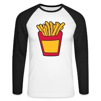 pommes frites fast food lecker essen hunger snack - Unisex Baseballshirt langarm - Weiß/Schwarz - Vorne - Nik (191cm)