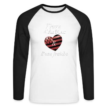 Bretagne - T-shirt baseball manches longues Homme - blanc/noir - Devant - Nik (191cm)